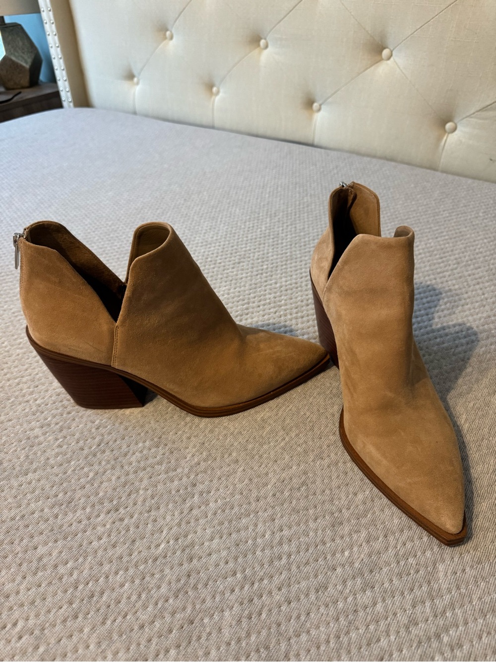 Vince Camuto Camel Suede Pointed Ankle Booties